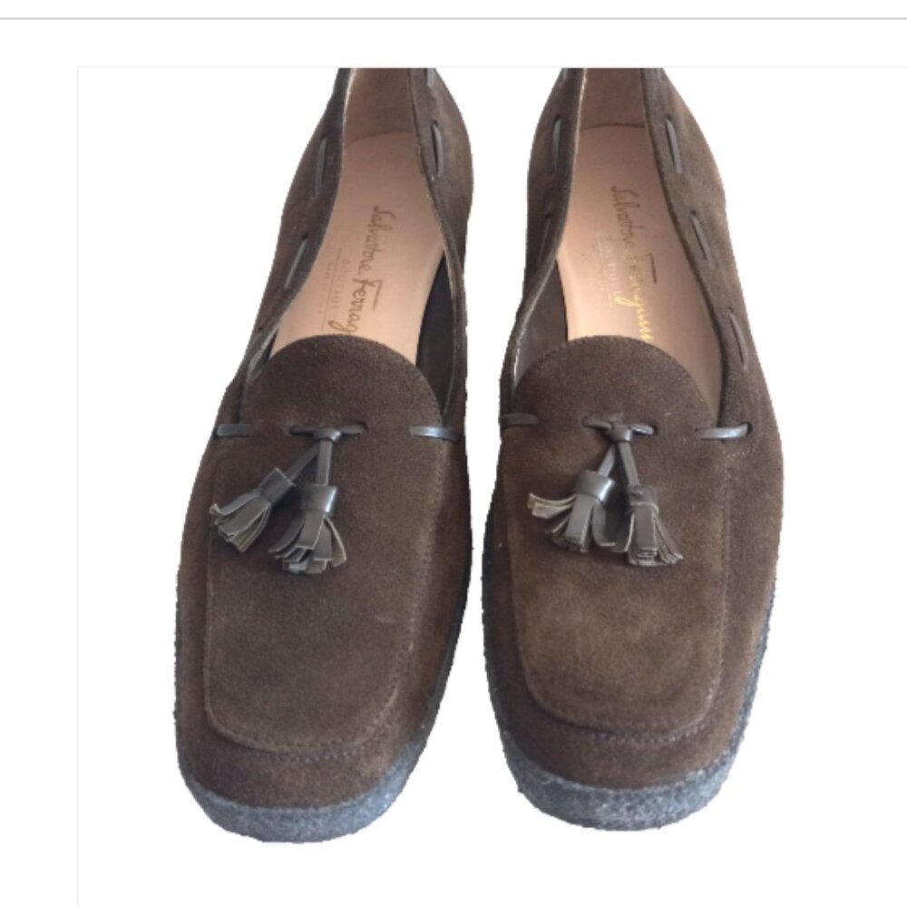 Salvatore Ferragamo Women’s Brown Suede Tassel Loafers Slip On Shoes 9N